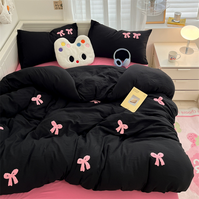 보우-블랙 로즈 핑크 워싱 코튼