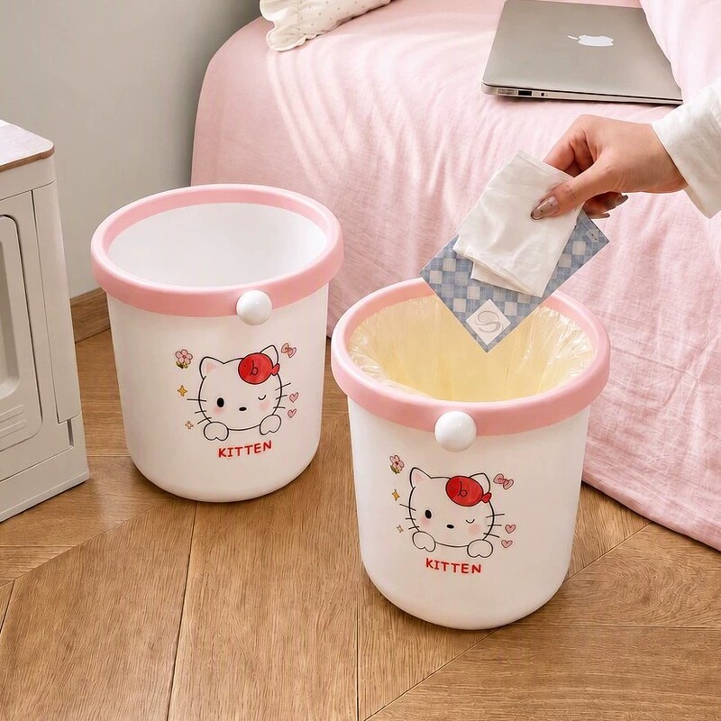 HelloKitty cartoon trash can for home use in the living room and bedroom, stylish wastebasket for student dormitories and bathrooms HelloKitty cartoon trash can for home use in the living room and bedroom, stylish wastebasket for student dormitories and bathrooms