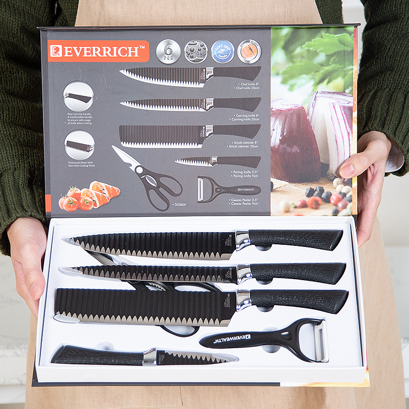 Gift box packaging Crocodile print Handle wave Stainless steel Cutter 6 Set of parts Multipurpose kitchen tool suit commercial