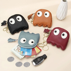 First layer cowhide mini creative cartoon zipper coin bag ins cute keychain coin genuine leather coin purse for women
