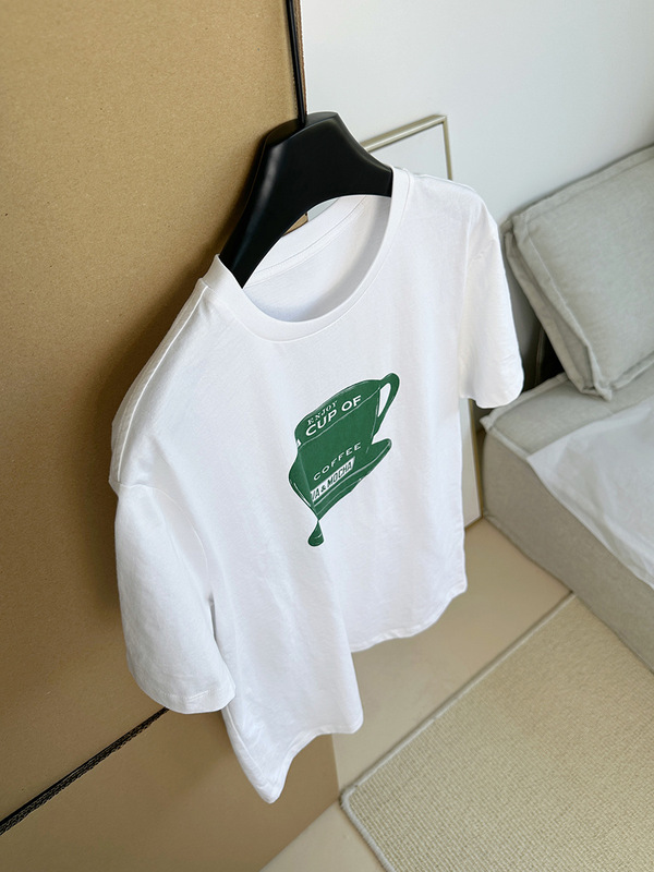 一杯のアメリカンコーヒー オールドマネーフィール ラウンドネック ベーシックプリント ラウンドネック ストレート コットン Tシャツ 半袖|undefined