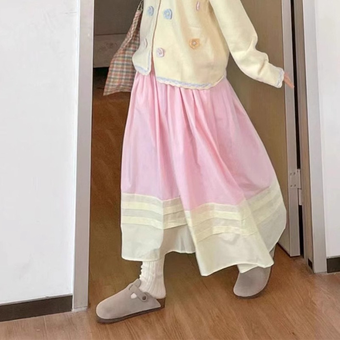 温柔初秋穿搭2025新款盐系甜美奶系卫衣裙子多巴胺半身长裙两件套|undefined
