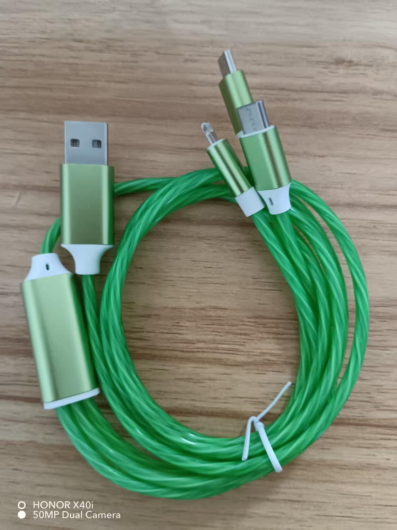 Cable DE DATOS DE streamer tres en uno para Android Apple tipo-c teléfono móvil colorido luminoso carga rápida cable multifunción