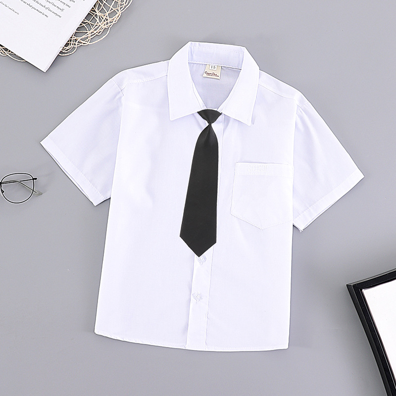Children's white shirt, boys' white shirt, suit inner layer, base layer, primary school student short-sleeved shirt, tie, large lapel