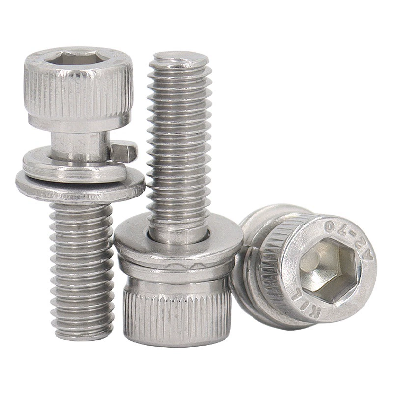 Головка блока цилиндров из нержавеющей стали 304 Шестигранная плоская пружинная накладка тройной комбинированный машинный винт DIN912 стандартный винт M3-M12