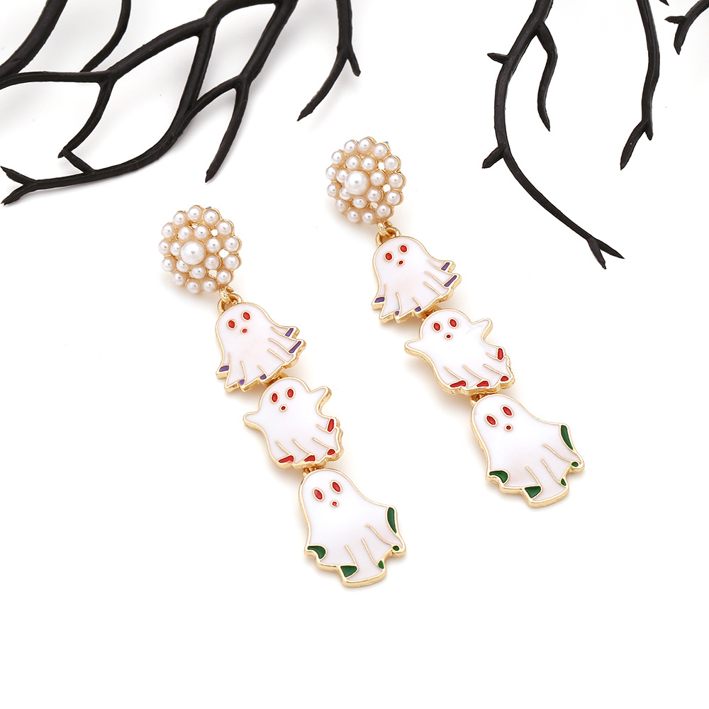 ghost Pattern Women's Gender 1 Pair Halloween Hip-Hop Funny Ghost Enamel Plating Inlay Alloy Artificial Pearls Drop Earrings