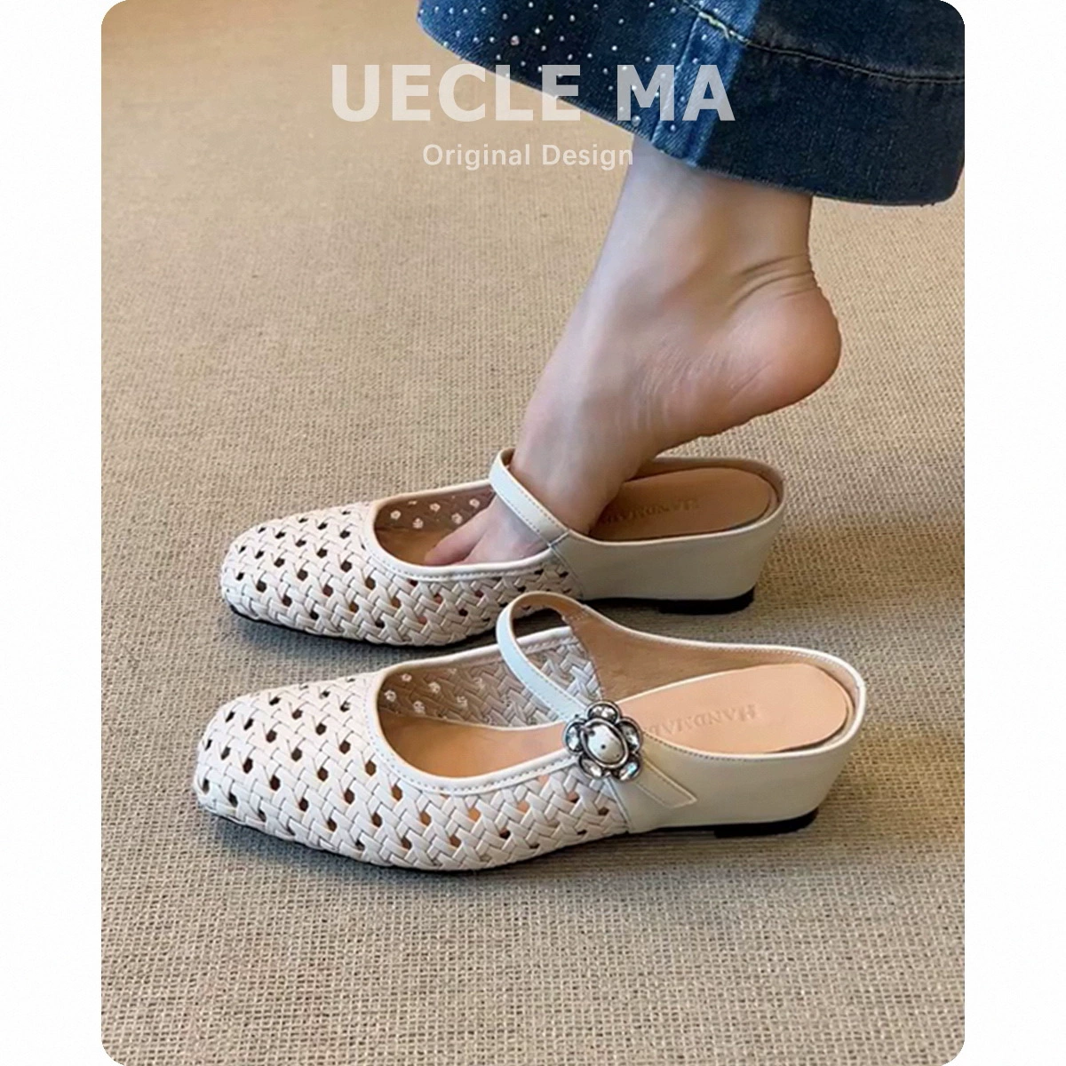 Овчина ~ Женские полутапочки с мешковатым носком, сандалии Birkenhole высшего качества и плетеные полые мюли на одной ноге.
