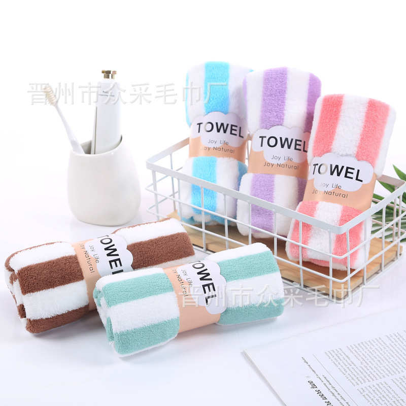 Cross-Border Towel Manufacturer Dropshipping Warp Knitted Coral Towel Narrow Strip Towel 35*75 Wide Strip Towel Gift
