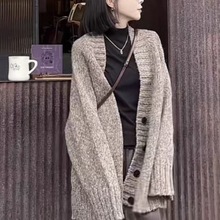 重磅软糯花线毛衣外套开衫新款秋冬宽松慵懒风针织中长款外穿女