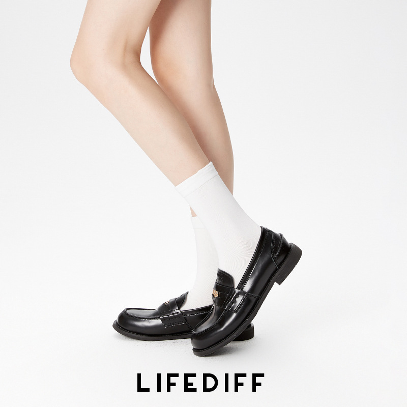 Summer Thin Socks for Women, Spring & Fall Mid-calf Socks, Pure Cotton with Small Leather Shoes, Boneless Stockings, Pile Socks, Confinement Socks, Gray