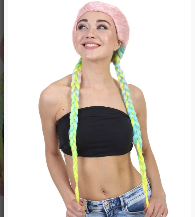 NEWLOOK Celebrity Inspiration Mujeres Boxeo Trenza Peruca Marshmallow Rainbow Celebrity Peruca Transpirable