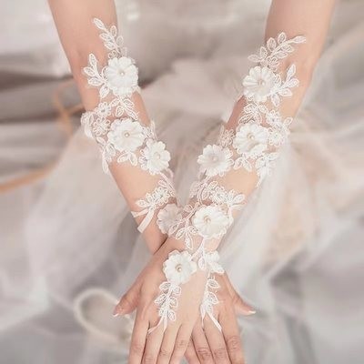 Длинные кружевные перчатки для невесты, аксессуар, платье, кружевное платье, в цветочек