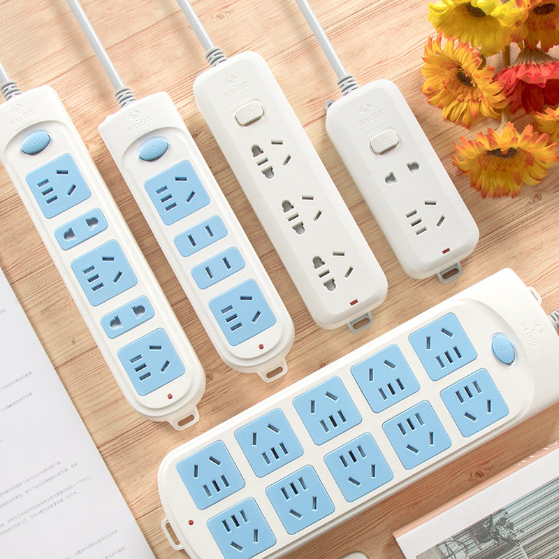 公牛分控开关插座6插位节能插座5孔排插蓝白款经典插座多功能插排