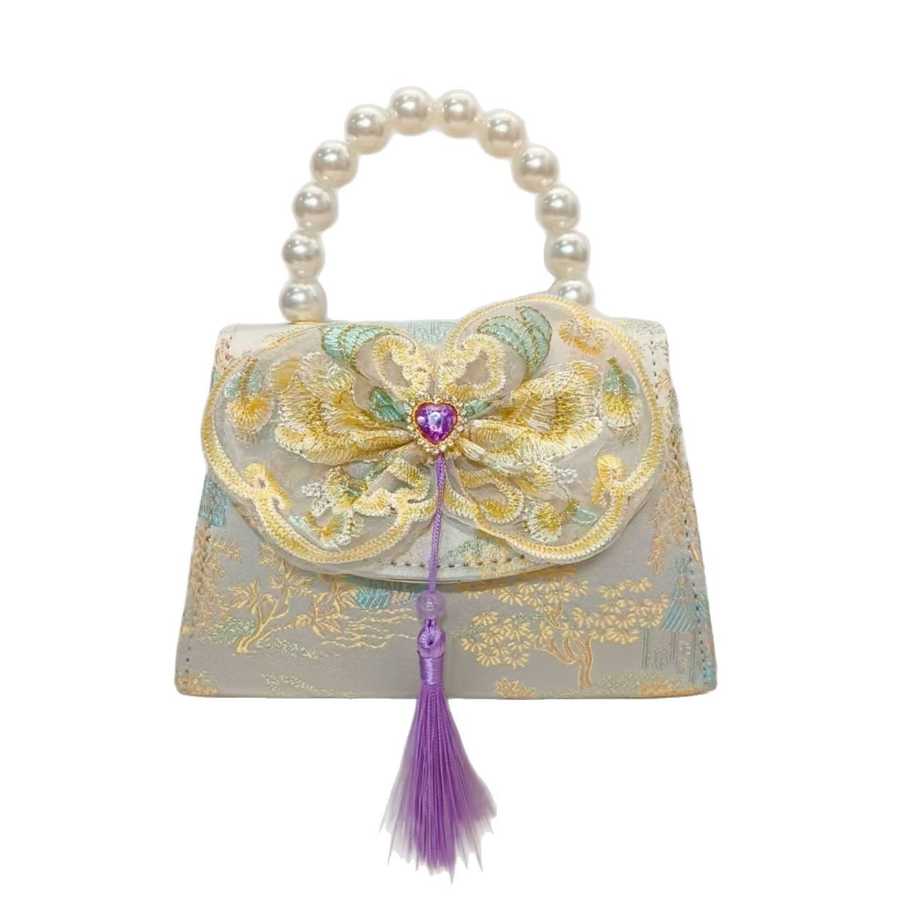 Bolsos de perlas de arco de estilo nacional, bolsos de cadena de princesa, bolsos de ropa antigua, accesorios para niños, bolsos de regalos para niñas