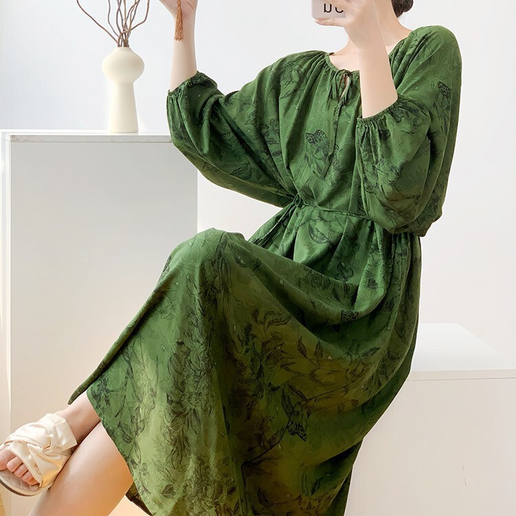 Cotton Silk Nightgown for Women, Summer Thin Cotton Silk Sleepwear, Long Dress, New Chinese Style, Can Be Worn Outside, Cotton Silk Loungewear