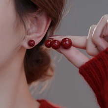 999纯银朱砂耳钉女本命年红色耳环2024新款爆款高级感养耳耳饰品