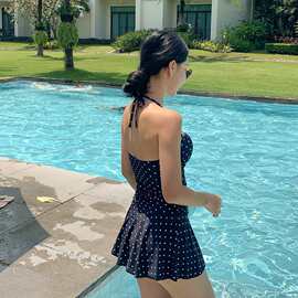 2025年新款分体泳衣女波点印花钢托聚拢裙式泳装bikini跨境泳装女