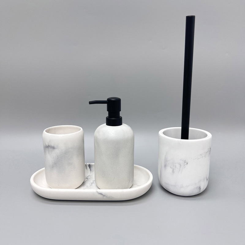 Cross-Border Imitation Marble Bathroom Four-Piece Set, Modern and Simple Lotion Bottle, Towel Tray, Toothbrush Holder, Toiletry Set