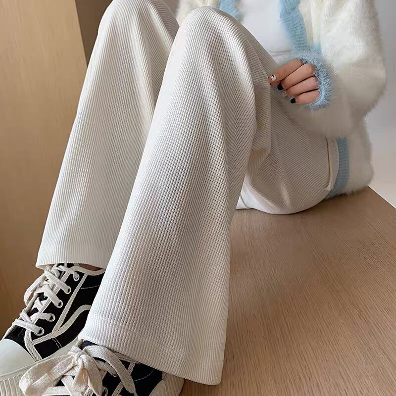 White Corduroy Wide-leg Pants Women's Autumn and Winter 2025 New High Waist Dosing Straight Casual Narrow Striped Women's Pants