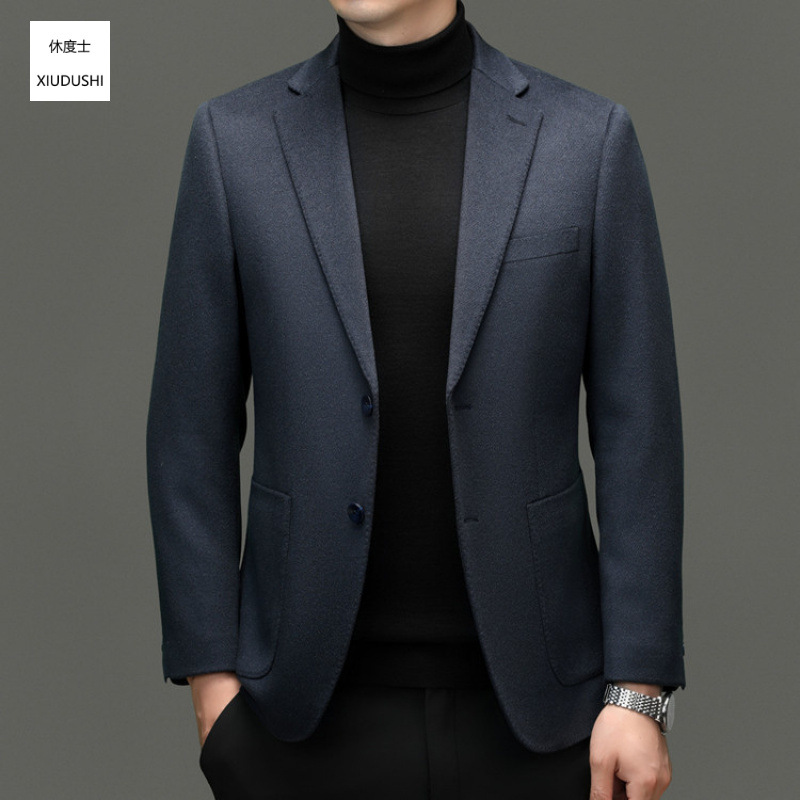 [Cashmere + Silk] High-end Spring/Autumn New Business Casual Slim Fit Wool Blazer for Middle-aged Men