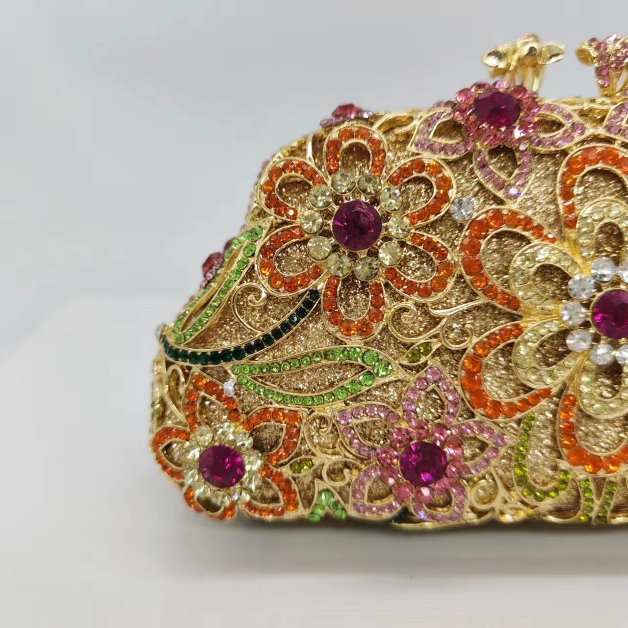 Flores con patrón de diamante, bolsas de cena, bolsas de boda, bolsas de hombro, bolsas de diamante, bolsas de oro