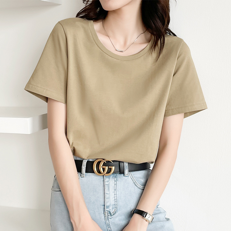 厚手無地不浸透性200g綿ラウンドネック半袖Tシャツ厚手純白ボトムシャツTシャツ男女兼用|undefined