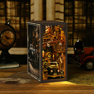 Car player retro book stand wooden blocks puzzle night light diy hand assembled model toy gift