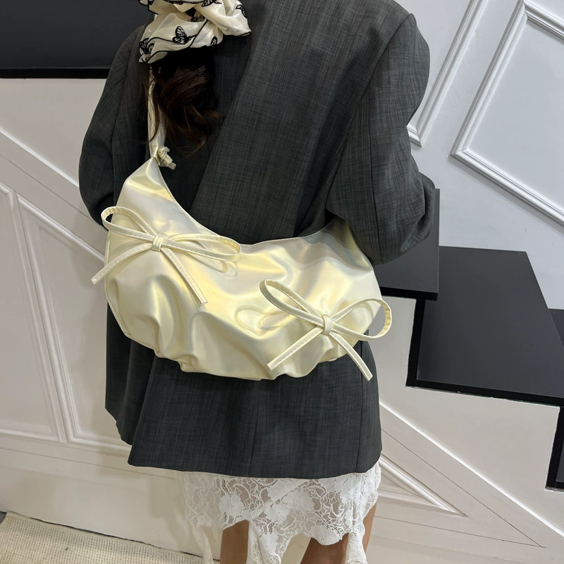 Женская сумка-облако, нишевый дизайн, плиссированный ремень на плечо, сумка через плечо с бантом, новинка 2025 года, высококачественная текстурированная сумка подмышками