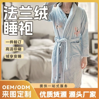 跨境热卖卡通动漫印花居家冬季加厚法兰绒睡袍保暖浴袍定 制批发