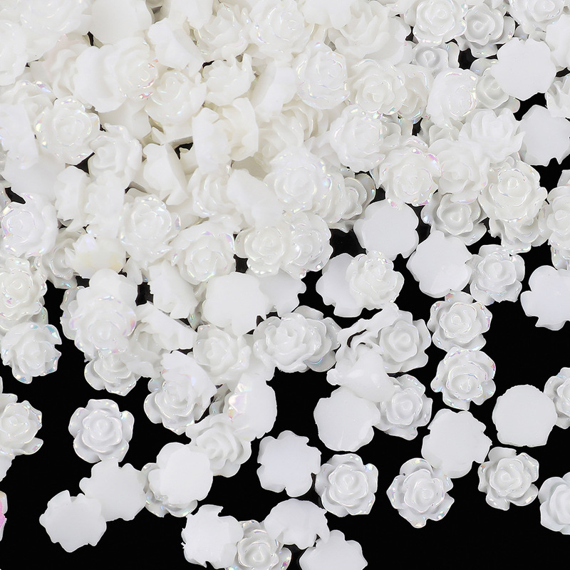 Nail diamond rose Pearl paint luminous dye core white petals Camellia temperament resin flat nail decoration