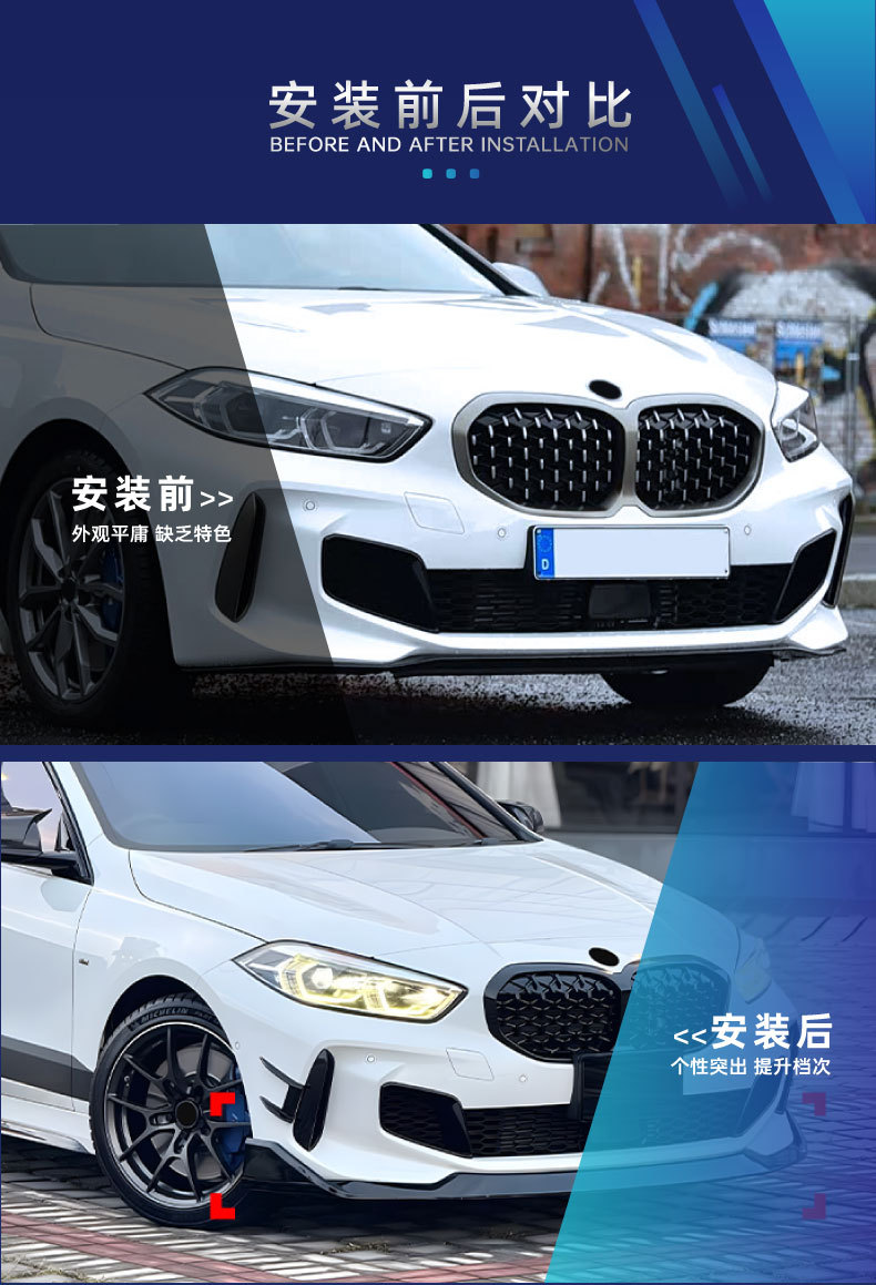 Suitable for Bmw 1 Series F40 m Sport Mp Model, Dedicated Integrated Front Lip Spoiler Kit for Cross-Border Modification