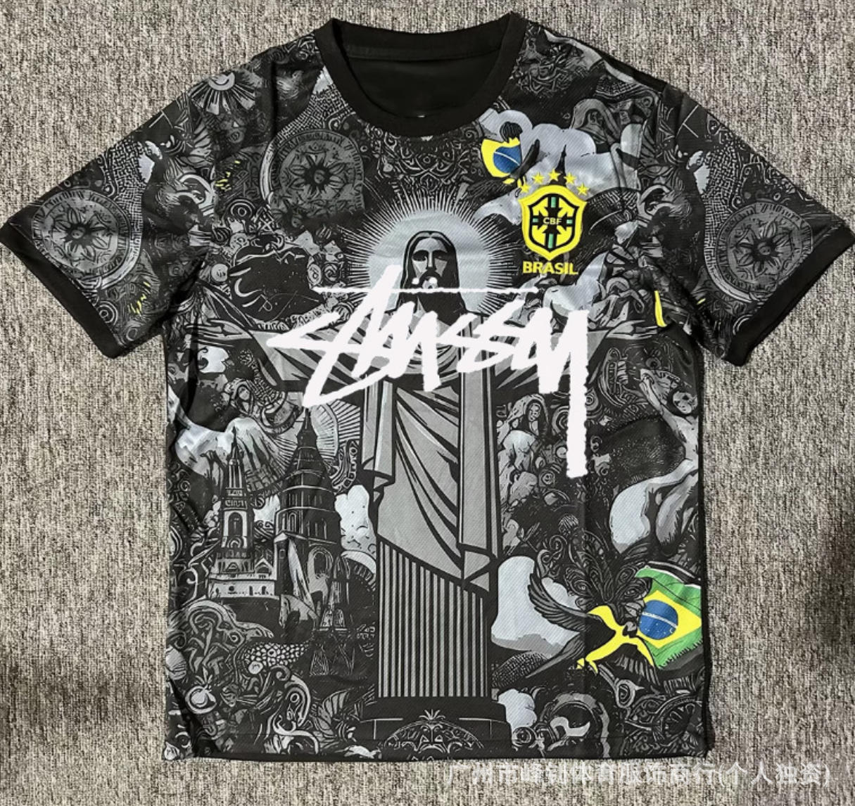 Stussy x Brazil Christ the Redeemer Graphic Football Jersey Black