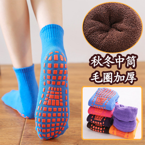 Winter and Spring Thickened Trampoline Socks with Glue Anti-Slip Floor Socks for Children's Playground Baby Early Education Adult Yoga Socks