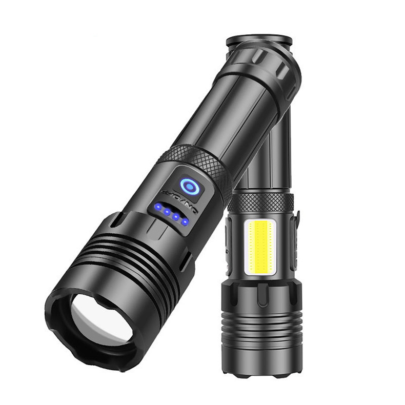 P90 transfronteriza fuerte luz linterna COB luz lateral retráctil USB carga multifuncional hogar al aire libre P70 lámpara de iluminación