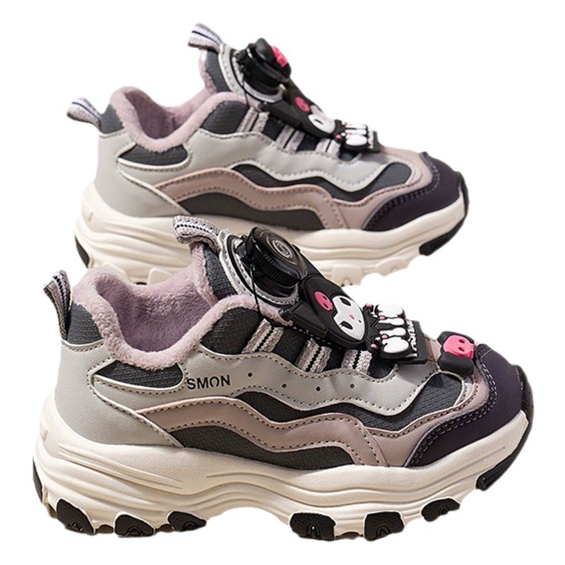 Теплые кроссовки для девочек на осень-зиму 2024 года с одной подкладкой, на кнопках, нескользящие, с мягкой подошвой, дышащие, модные, стильные и удобные.