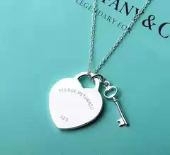 Heart Key T-Family Necklace Women's Tiffany-Inspired Isn Niche Design Sense Heart Pendant Collarbone Chain Cross-Border E-Commerce Supply