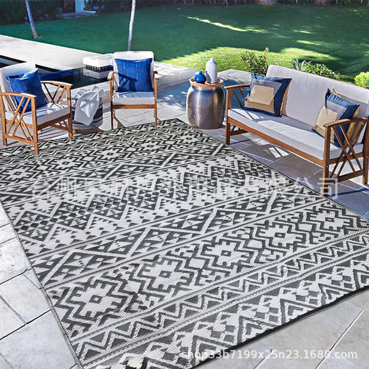 跨境temu户外房车垫可折叠耐用庭院垫PP管编织耐脏水冲即净野营垫