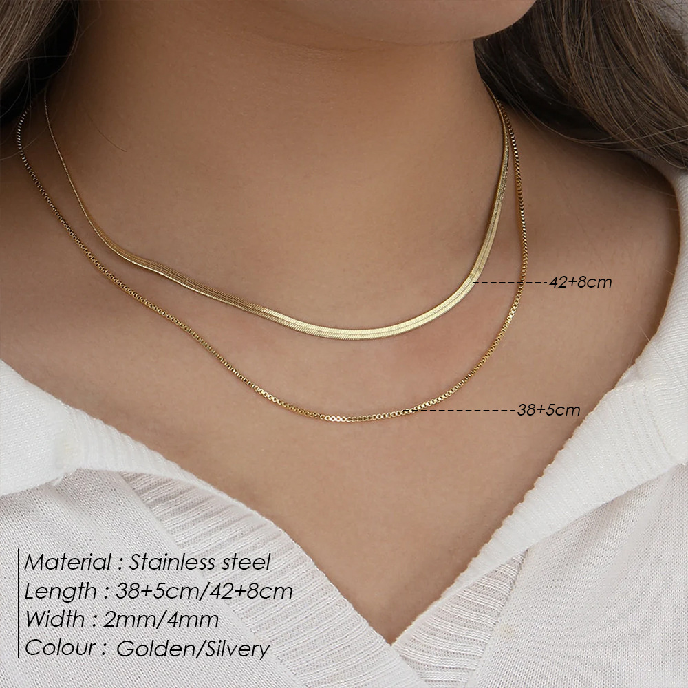 Holiday, Daily Occasion 316 Stainless Steel  Geometric Solid Color Basic Simple Style Classic Style Paperclip Chain Snake Chain Double Layer Necklaces Chain Necklace For Women's