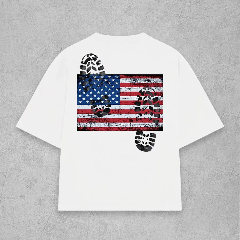 アメリカンストリートヒップホップスタイルY2Kトレンディな国旗夏の漫画の男性と女性のプリントルーズTシャツ個性多用途クロスボーダー|undefined