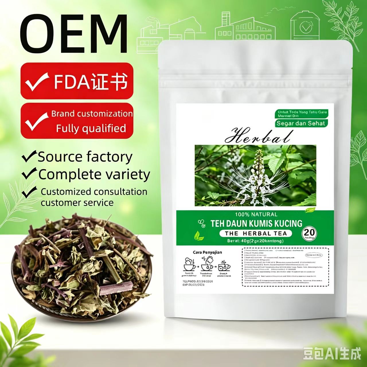 Cat's Whisker Tea Mao Xu Cao 2g x 20 Teabags 40g Dried Orthosiphon Herbal Tea in use