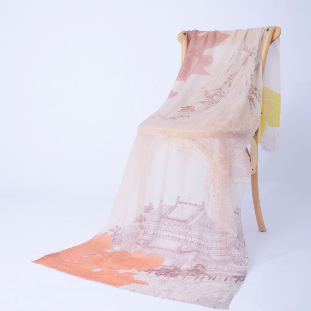 Fábrica de Mongolia Interior cabello recto cachemira pura otoño invierno cuatro estaciones de impresión de bufandas de damas estilo nacional retro