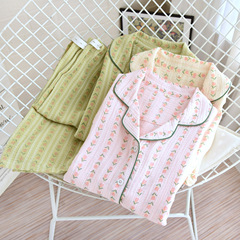 Maternity Spring and Summer Thin Cotton Gauze Small Tulip Home Nursing Dress Postpartum Home Sleepwear