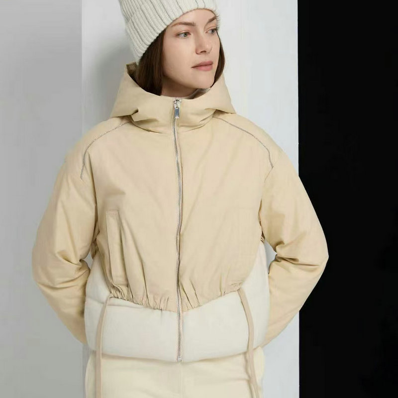 25 Autumn and Winter Nanyou Classy Bc Style Hooded down Jacket Fake Two-Piece White Duck down Small Warm Jacket Women's Clothing