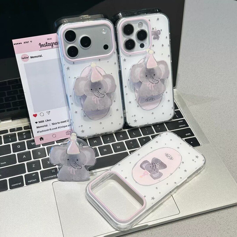 Little Gray Elephant Rotating Stand Suitable for Apple 17 Pro Max Creative Phone Case Huawei P90 Oppo Xiaomi Vivo