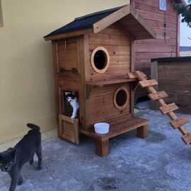 户外宠物猫房子流浪猫屋猫窝四季通用保暖实木防水防雨