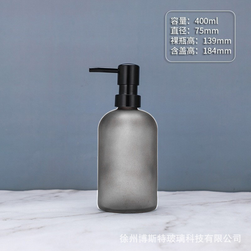 400ml; botella de arena cubierta + bomba de presión de cabeza negra ABS; vidrio-1