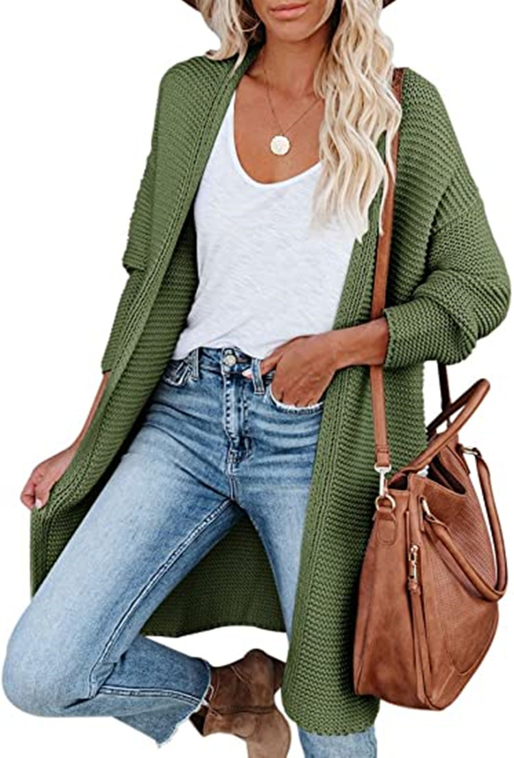 Damen-Strickjacke, lässiger einfarbiger Mantel, großer Pullovermantel_voghion.com