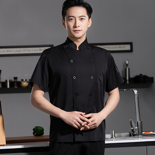 Chef uniform for restaurants, hotels, and cafes - summer short sleeve, suitable for steak houses, diners, bakeries, and pastry chefs - men's wear.