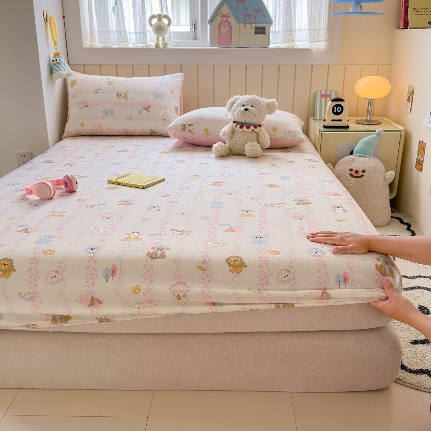 100% Cotton Twill Fitted Sheet Single Piece Pure Cotton Bed Cover Dormitory Single Simmons Mattress Protector Full Wrap Bed Sheet