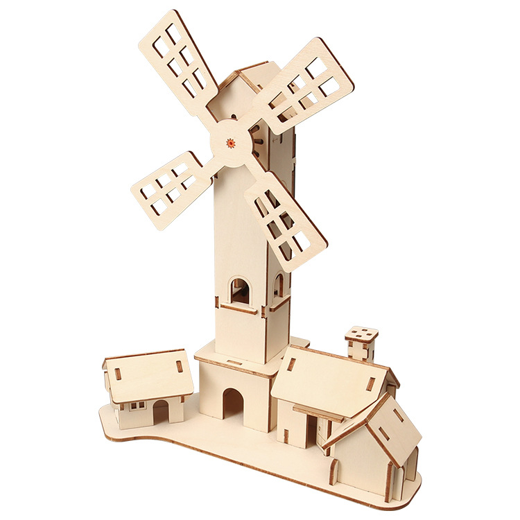 Windmill toy solar-powered, hut